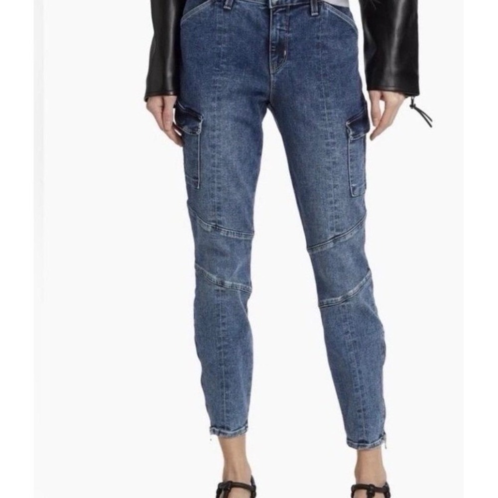 L'AGENCE Womens Blue Cargo Skinny Jeans Ankle Zip Moto Paneled Size 28